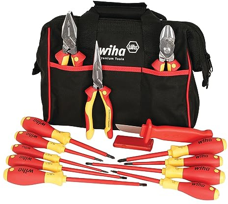 Wiha 32878 Insulated Tool Set with Pliers, Cutters, Xeno, Square, Slotted & Phillips Screwdrivers in Tool Box, 13-Piece