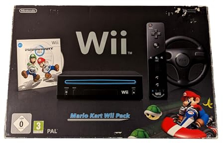 Console Wii noire + Mario Kart + Télécommande Wii Plus - noire + Volant Wii noir