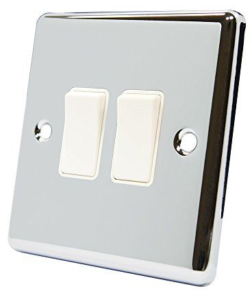 AET CPC2GSWIWH Polished Chrome Classical White Insert Plastic Rocker Switches-10 Amp Double 2 Gang 2 Way Light Switch, 240 V