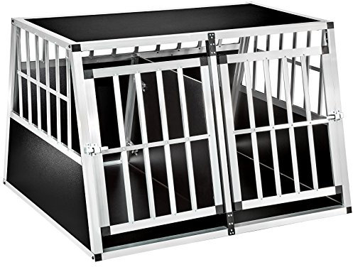 tectake® große Hundebox Auto oder Hundebox für Zuhause. Aluminium Doppel Hundetransportbox mit Trennwand, leicht und stabil, Auto Kofferraum Transportbox für bis zu 2 Hunde 104x90,5x69cm