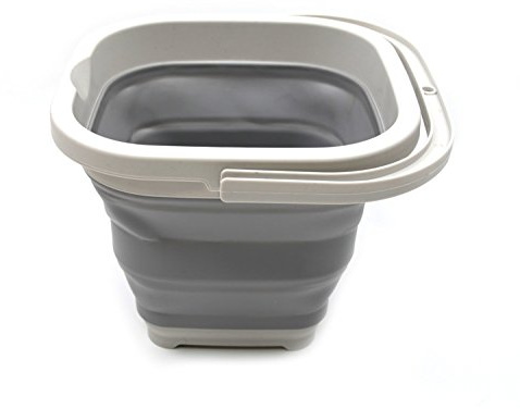 SAMMART 5L Sqare Collapsible Plastic Bucket - Foldable Square Tub - Portable Fishing Water Pail - Space Saving Outdoor Waterpot (Grau)