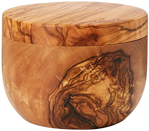 Berard Olivenholz Salzbehälter | Ø 11 cm | mit Geschenkbox | Unikat dank einzigartiger Maserung | Olivenholz Schale gefertigt aus einem Stück | Salztopf mit Deckel | Gewürze Aufbewahrung