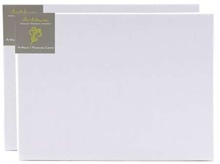 ARTIKUM 2X Premium LEINEN 80x100cm | Leinwände auf Keilrahmen 80 x 100 cm | 100% Leinentuch ±430gsm dreifach grundiert, malfertige bespannte Keilrahmen mit Leinwand