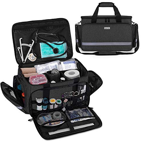 CURMIO Aufbewahrungstasche für Krankenschwester, Tragbar Medizintasche für Unterwegs, Erste Hilfe Set Tasche, Notfalltasche für Hausarzt, Medizinstudent, Physiotherapeuten, Ärzte,Schwarz