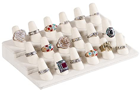 Coward 18 Holders Ring Display Stand, Beige Velvet Rings Display Holder for Jewelry Storage Drawer Ring Organizer (beige)