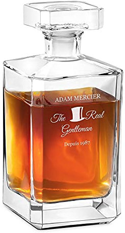 Maverton Carafe à Whisky gravée - 700ml Décanteur en verre transparent - Cadeau personnalisé pour hommes - Cadeau d’anniv - Gentleman