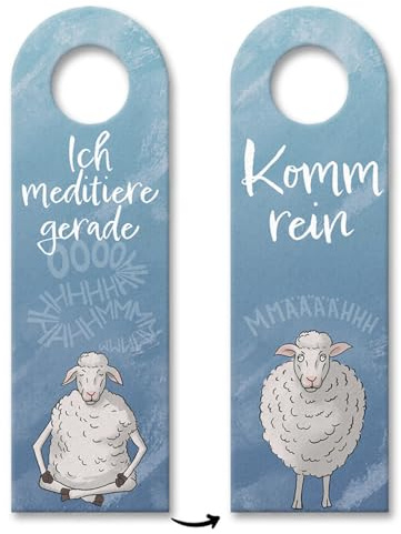 Ich meditiere gerade oder Komm rein Türhänger 3er Set mit lustigem Schaf ein lustiges Geschenk für eine Freundin auf dem Bauernhof die gerne meditiert und das Schaf als