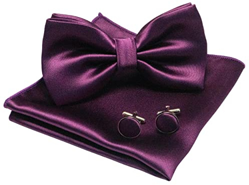 JEMYGINS Herren Fliege Satin Fliege und Einstecktuch mit Manschettenknöpfe Sets