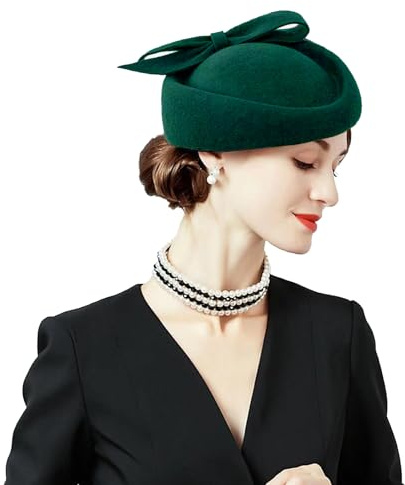 ORIDOOR British Style Pillbox Hat Women Church Wedding Winter Vintage Fascinator Beret 100% Wool Felt Hat with Veil