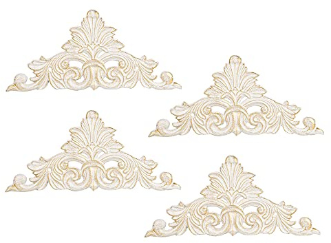 Sungmor Wandschild aus Gusseisen – viktorianischer Stil Metall Wandkunst – Fleur de Lis Design in antikweißem Finish, 30 cm, 4er-Set – dekorative Wandskulptur für Zuhause Wohnzimmer