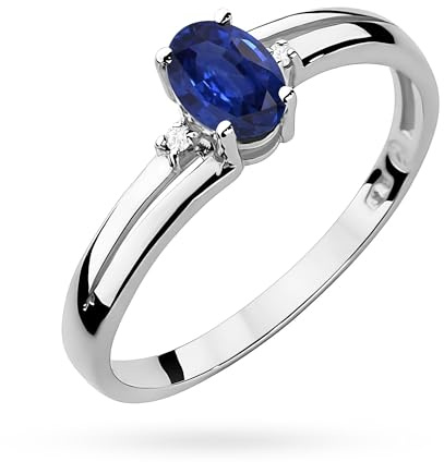 MARKO Verlobungsring aus Weißgold für Damen mit 0,70 Karat Saphir und 0,03 Karat Diamanten Ring 14 Karat Gold (585) | Goldring mit Box | Goldring für Frauen