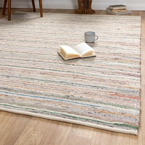 Steffensmeier Handwebteppich Biri | Schurwolle, Mit Fusselstopp, Bunt, handgewebt, Größe: 70x250 cm Wohnzimmer und Schlafzimmer