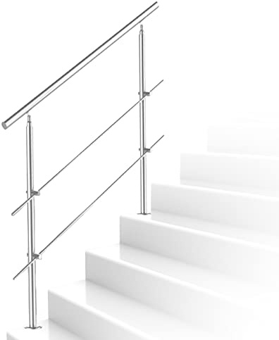 Ikodm Rampe escalier Acier affiné inoxydable 2 traverses 150cm Ø 42 mm, Mains Courantes à Angle Réglable, pour Intérieur Extérieur, Escaliers, Balustrade, Balcon, Rambarde
