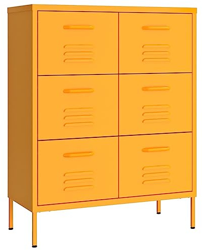 vidaXL Schubladenschrank mit 6 Schubladen Sideboard Kommode Anrichte Schrank Beistellschrank Mehrzweckschrank Senfgelb 80x35x101,5cm Stahl