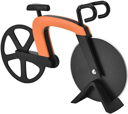 HOHXFYP Cortador de Pizza para Bicicleta,Cortador de Pizza con Forma de Bicicleta Creativa Antiadherente,Herramienta de Corte de Pizza con Soporte y Cuchillas de Acero Inoxidable(7.3in-Naranja)