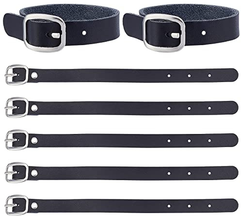 GORGECRAFT 10 Stück 8x1/2 Zoll Schwarzes Leder Gepäckanhänger Riemen Rindsleder Gepäckanhänger Ersatzgürtel Mit Schnalle Uhrenarmband Für Ausweishalter Aufbewahrung Zum Aufhängen Zubehör Reisezubehör