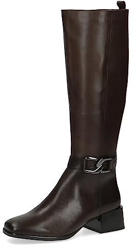 CAPRICE Damen Hohe Stiefel mit Absatz aus Leder Blockabsatz Weite G, Braun (Dk Brown Nappa), 39 EU