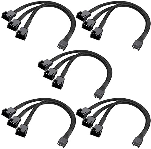 GTIWUNG 5 Stücke 4 Pin PWM Lüfter Verlängerungskabel Fan Splitter, PC Lüfter Verlängerung Y-Kabel Schwarz, PC Ventilator Energien Kabel 1 bis 3 Konverter