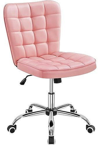 Yaheetech Homeoffice Stuhl, Schreibtischstuhl, Drehstuhl höhenverstellbar Schminkstuhl, Bürostuhl ohne Armlehne, Polsterstuhl mit Rollen, Kunstleder Rosa