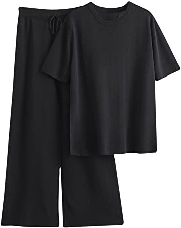 Damen 2 Stück Outfits Pullover Sets Elastische Taille Tops Elastisch Taillierte Hosen Loungewear Jogginganzug Set