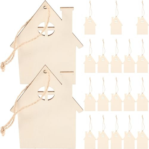 EXCEART 20 Stücke Weihnachtsbaumschmuck Holzscheiben zum Bemalen Basteln Holz Weihnachtsanhänger DIY Holzhaus Anhänger Weihnachten Holzanhänger mit Loch Schnur Kinder Baumschmuck