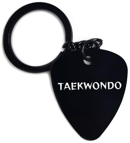Llavero de taekwondo coreano de artes marciales grabado, llavero de metal, Negro, Talla única