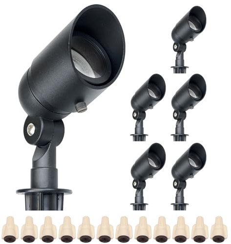 Lumina Lighting® 5W Landscape lighting 12V Landscape Lights Low Voltage Landscape Spotlights Warm White Waterproof Outdoor Replaceable LED Bulb for Garden, Lawn, Porch, Patio and Yard (Black) (6-Pack)