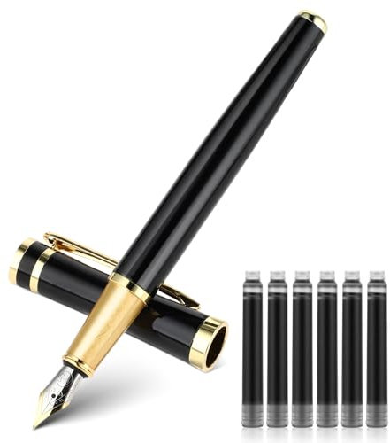 TIESOME Metall Füllfederhalter Set, 0.5 mm Federstärke M Luxuriöses Vintage Luxus Feine Spitze Glatter Schreibstift Inklusive 6 2.6 mm Füller für Standard-Tintenpatronen bestes Schreib Geschenkset
