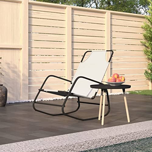ZEYUAN Schaukelliege Creme Stahl und Textilene, Liegestuhl Balkon, Gartenliege, Sonnenliege, Deckchair, Saunaliege,