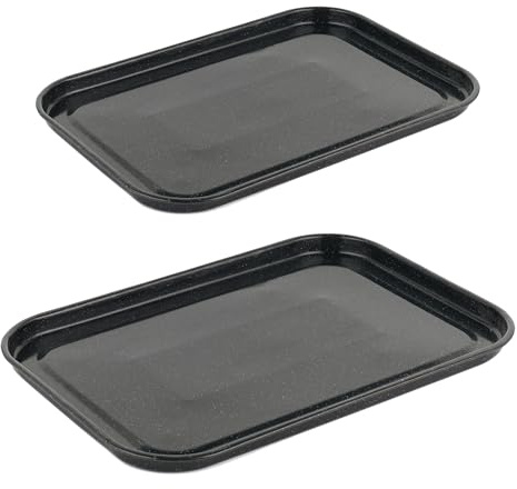Salter COMBO-9148 Baking Tray Set – 2 Pack, 36/40 cm Vitreous Enamel Coated Steel Flat Oven Pan, Large Cookie Sheet, Bakeware For Baking/Roasting, PFAS-Free, Dishwasher Safe, Oven Safe to 230°C, Black