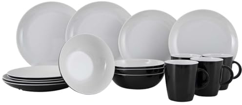 Gimex - Solid Line - Vajilla - Blanco y Negro - 16 Piezas