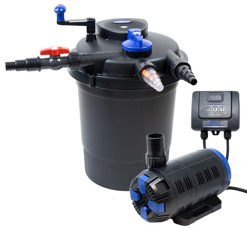 Pondlife Teich Filteranlage, Druckfilter CPF 10000 mit UVC Klärer für Teiche, 10.000L/h Durchfluss, Pumpe CET-8000 inkl. 10m Schlauch und 4 Schlauchklemmen
