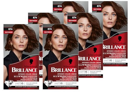 Brillance Intensiv-Color-Creme 874 Samtbraun (6x 160 ml), dauerhafte Haarfarbe mit Diamant-Glanz und Pflege-Conditioner, für 10 Wochen Farbintensität
