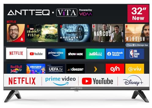 Antteq Vita Smart TV 32 Pulgadas,(Televisores 81cm),Dolby Audio,App Store,Share to TV,Netflix/Youtube/Pluto TV,WiFi,Modelo 2025,V32-AH3Q1L