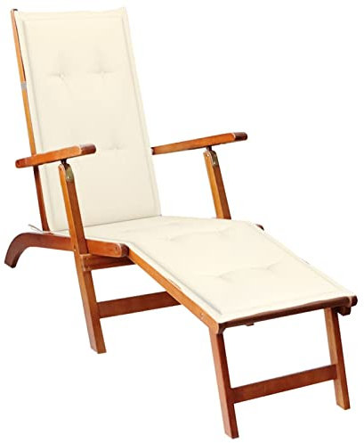 Chaduof Liegestuhl mit Fußstütze und Auflage, Gartenliege, Relaxliege, Sonnenliege, Deckchair, Terrassenstühle, Saunaliege, Beach Chair, Akazie Massivholz