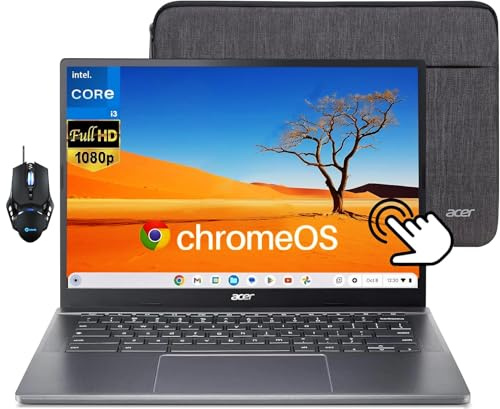 acer 2024 Chromebook Plus 514 Touchscreen Laptop, Intel 8-Core i3-N305, 8GB LPDDR5 RAM, 512GB SSD, 14 Inch FHD Business Laptop, Wi-Fi 6E, 1080P Webcam, SD Card Reader, Chrome OS, Cefesfy Design Mouse