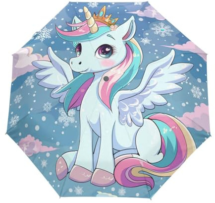 Cartoon Regenbogenbaby Einhörner Regenschirm Taschenschirm Kinder Jungen Mädchen UV-Schutz Auf-Zu Automatik Umbrella Verstärkt Winddichte Zusammenklappbar