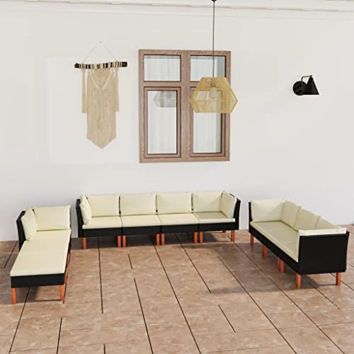 KATERYY 10-TLG. Garten-Lounge-Set mit Kissen Poly Rattan Schwarz,Exklusives LoungeSet für entspannte Stunden im Garten oder auf der Terrasse
