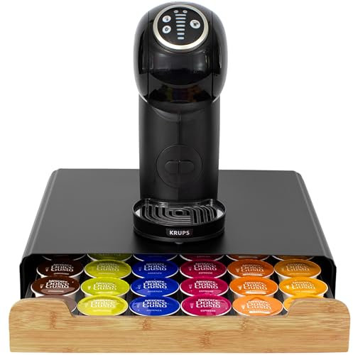 LuckySense Kaffee Kapselhalter für 36 Kapseln | Kapselständer mit Schubladen | Kaffeekapseln Aufbewahrung | Kapselspender | Coffee Station | 33x36x7cm | Schwarz Holz