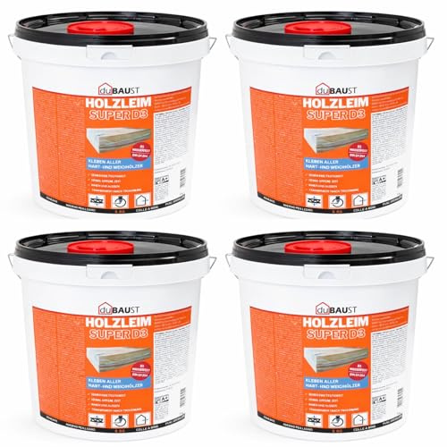 4x dubaust WOD24 Schnelltrocknender D3 Holzleim, wasserfest, für Hartholz und Weichholz, weiss - nach dem Aushärten transparent (5Kg Eimer)