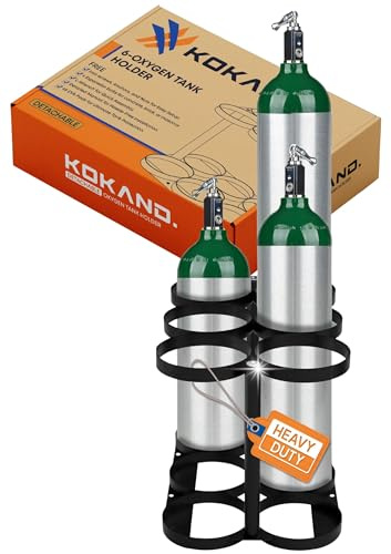 Premium Quality Detachable Oxygen Tank Holder (6) for E, D, M9/C Size Cylinders - Solid Metal Storage Rack - Portable Oxygen Tank Carrier |Travel & Vehicle Use (Black) (4.5 Wide Slots)