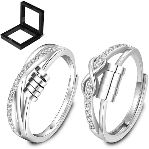 AWAVM Anxiety Ring Silber hochwertiges Kupfer Ring für Damen, Offen Einstellbar Anti Stress Ring, Dekompressionsringe mit Zirkon, Unendlichkeit Spinner Fidget Ring, Stressring Stimmungsring gegen Angs