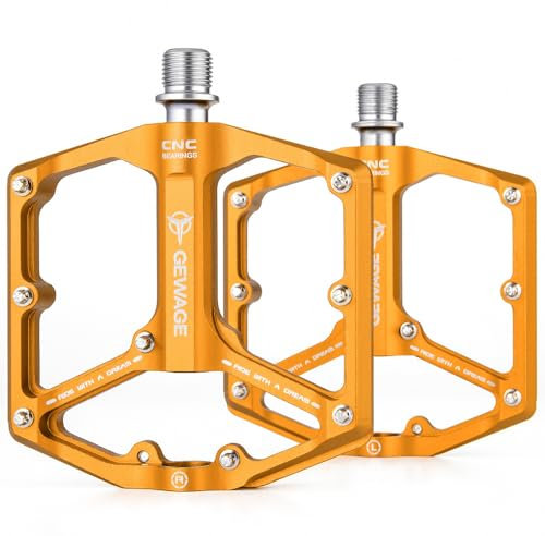 GFDSGRE Pedale Fahrrad Flache Fahrradpedale, breite Plattform, MTB-Fahrradpedale, leichtes Aluminium, 9/16 Zoll, abgedichtetes Lager, for Rennrad, BMX, MTB Fahrradpedale(Golden)