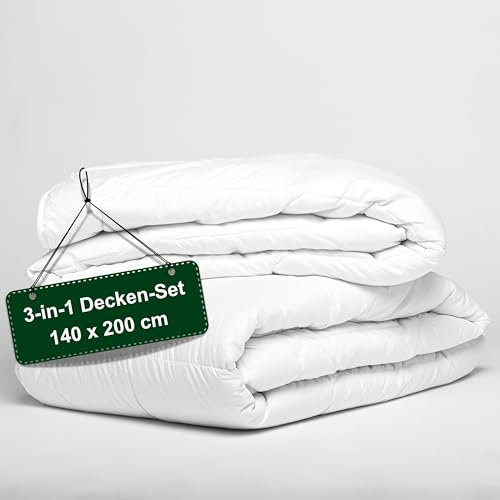 Wendre Couette 4 Saisons 140x200 cm - 3-en-1 Modulable avec Boutons-Pression, Anti-Acarien, Certifiée Oeko-TEX, Couette 1 Personne - Microfibre Douce et Respirante, Idéale Été et Hiver