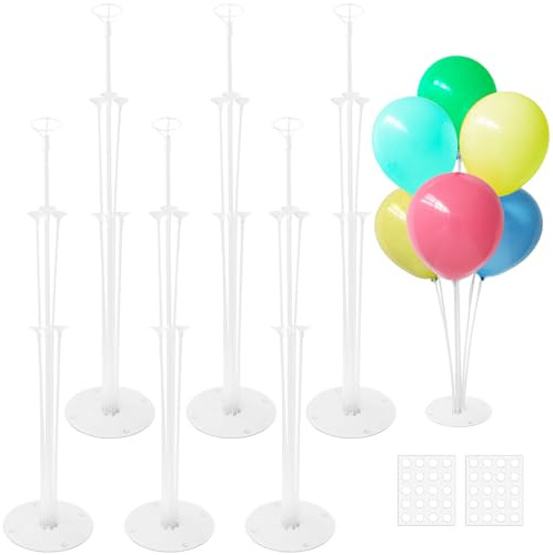 6 Sets Balloon Sticks with Base,Balloon Stand Kits,Balloon Stands with Base for Table Center Floor Birthday Wedding Party Decorations