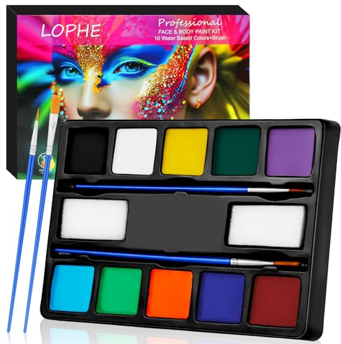 LOPHE Ansiktsfärg, 10 färger teatermakeup barn ansiktsmålningsset med pensel, ansiktsfärg karnevalsmink kroppsmålning halloween för fester, rollspel