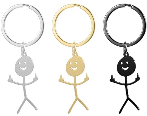 Nogeqi Pack of 3 Middle Finger Key Chains Friend Funny Partner, Middle Finger Gift Funny Key Ring Funny, Stink Finger Gift Funny Gifts Stickman for Couples One Good Friend