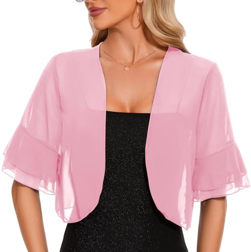 Atxnn Bolero Mujer de Gasa Chaqueta Verano Toreras de Media Manga con Volantes Cardigan Corto Ligero para Fiesta Vestidos