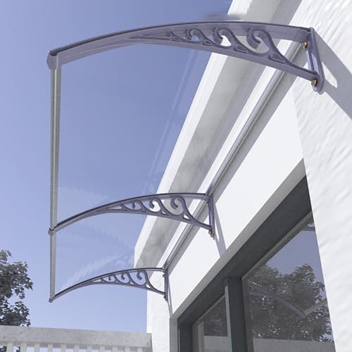 Outdoor Window Awning Canopy with Polycarbonate Cover and Aluminum Bracket Front Door Sun Shade for UV Protection and Rain/Snow Shelter White 100x100cm