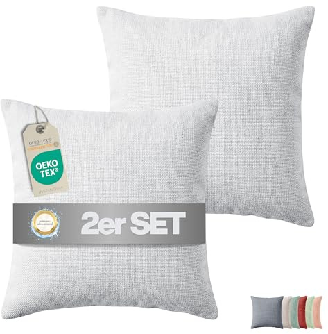 INSPINOVIA Outdoor Kissen mit Füllung | Wasserabweisende Gartenkissen | Indoor- & Outdoorkissen | 2er, 4er & 6er Sets | Dekokissen | Lounge Kissen | Sofakissen | 45 x 45cm (Hellgrau, 2er Set)